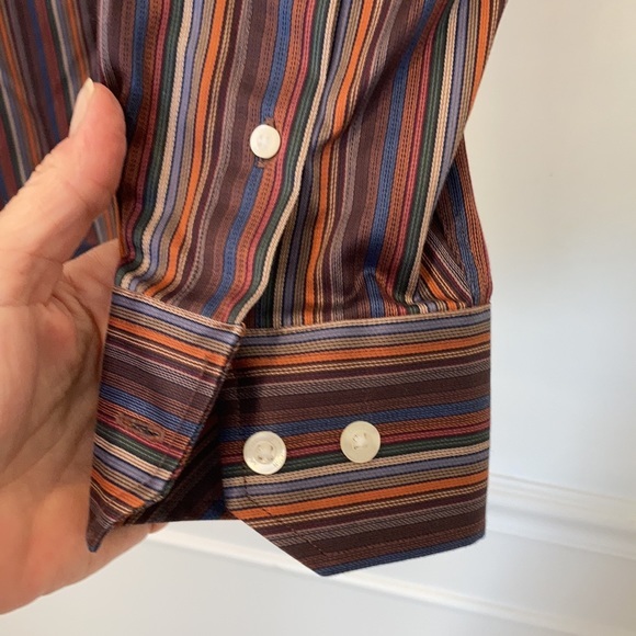 Johnston & Murphy Striped Tailored Fit Shirt Cotton Size Medium - Picture 4 of 7